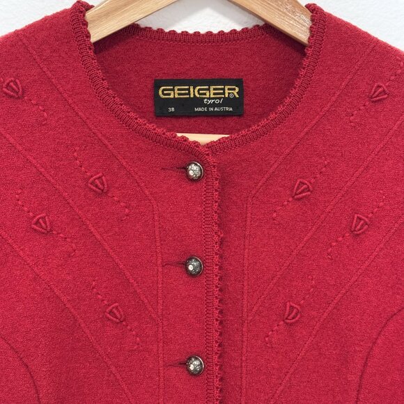 Vintage Geiger Tyrol Red Boiled Wool Puff Sleeve Jacket Made in Austria Size 38 - Picture 6 of 15